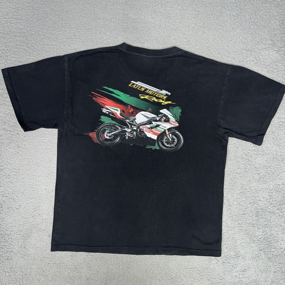 Keya Castrol Oil Triumph Racing T Shirt Men's Sz L Black Latus Motorcycle 2-Side